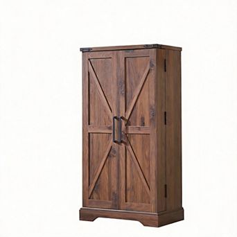 Farmhouse Pantry Cabinet with Barn Doors & Adjustable Shelves