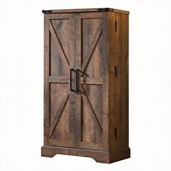 Farmhouse Pantry Cabinet with Barn Doors & Adjustable Shelves