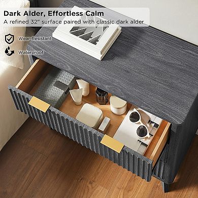 Fluted 3-Drawer Nightstand Curved Modern Bedside