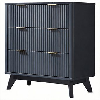 Fluted 3-Drawer Nightstand Curved Modern Bedside
