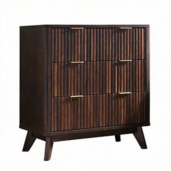 Fluted 3-Drawer Nightstand Curved Modern Bedside