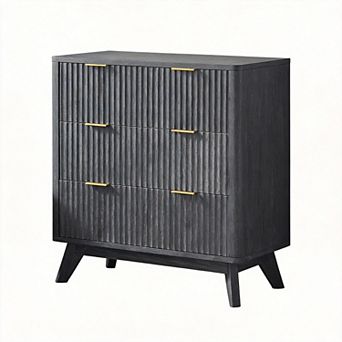 Fluted 3-Drawer Nightstand Curved Modern Bedside
