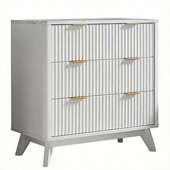 Fluted 3-Drawer Nightstand Curved Modern Bedside