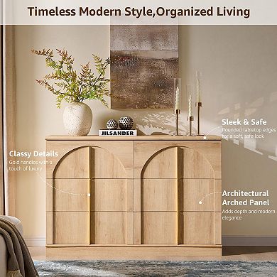 Arched Panel 6-Drawer Dresser Rounded Edge Wood Storage