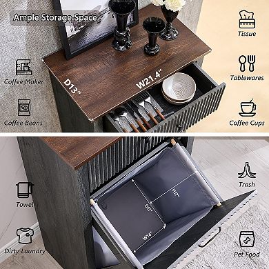 Tilt-out Trash Hamper Cabinet with Drawers