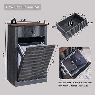 Tilt-out Trash Hamper Cabinet with Drawers