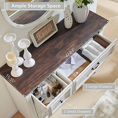 Farmhouse Roman Column Wood Dresser with Mixed Drawer Sizes