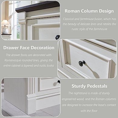 Farmhouse Roman Column Wood Dresser with Mixed Drawer Sizes