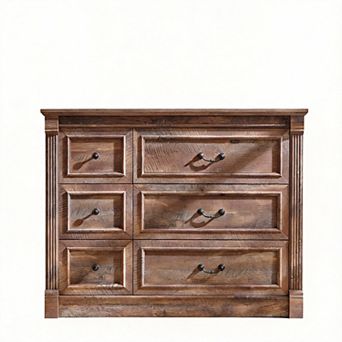 Farmhouse Roman Column Wood Dresser with Mixed Drawer Sizes