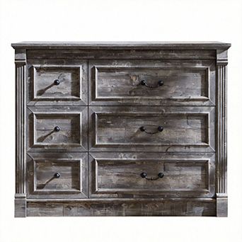 Farmhouse Roman Column Wood Dresser with Mixed Drawer Sizes