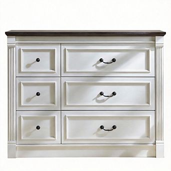 Farmhouse Roman Column Wood Dresser with Mixed Drawer Sizes