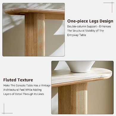 Modern Console Table Arc Marble Top Fluted Wood Base Entryway 150lb,1top,4legs