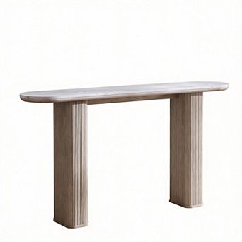Modern Console Table Arc Marble Top Fluted Wood Base Entryway 150lb,1top,4legs