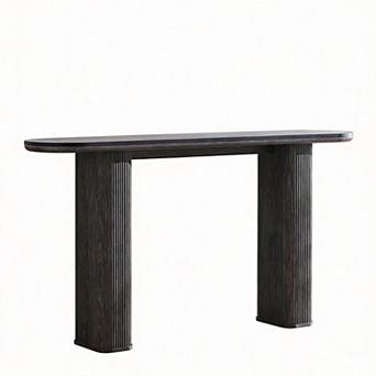 Modern Console Table Arc Marble Top Fluted Wood Base Entryway 150lb,1top,4legs