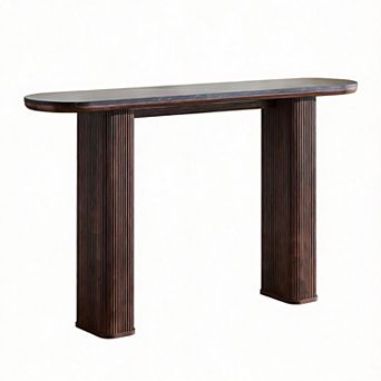 Modern Console Table Arc Marble Top Fluted Wood Base Entryway 150lb,1top,4legs