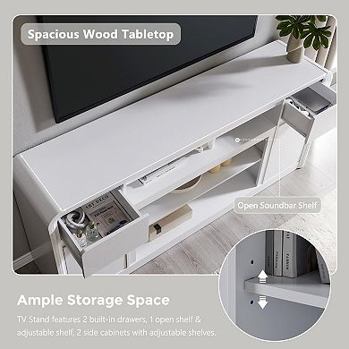 Modern Curved TV Stand with Storage Drawers Adjustable Shelves