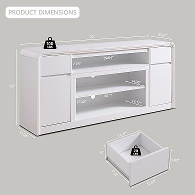 Modern Curved TV Stand with Storage Drawers Adjustable Shelves