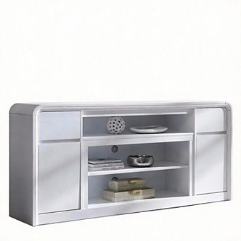 Modern Curved TV Stand with Storage Drawers Adjustable Shelves