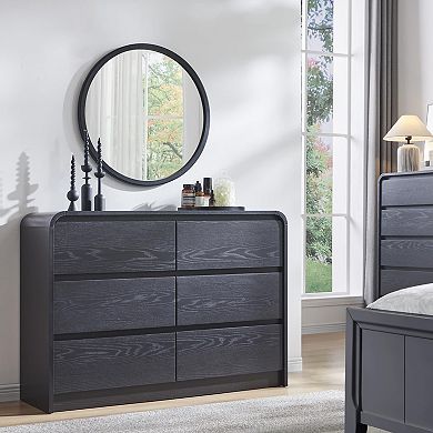 Mid-Century Curved Wood Dresser with Natural Texture
