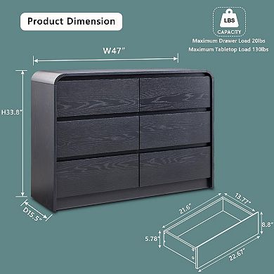 Mid-Century Curved Wood Dresser with Natural Texture