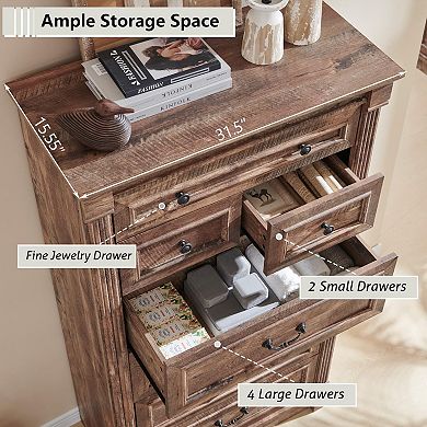 Farmhouse Roman Column 7-Drawer Dresser Bedroom Hallway Organizer