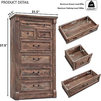 Farmhouse Roman Column 7-Drawer Dresser Bedroom Hallway Organizer