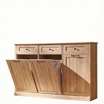 Triple Tilt Out Trash Cabinet Hamper Drawers Adjustable Shelf