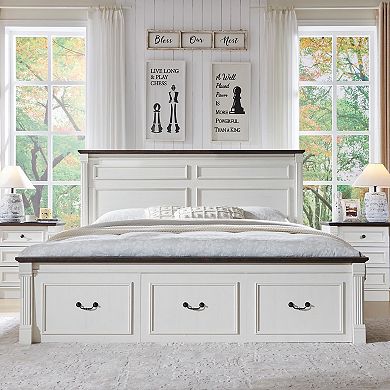 2-Piece Farmhouse Style Bedside Table with Charging Station and Roman Columns for Country Bedroom