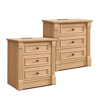 2 pc Farmhouse Style Bedside Table with Charging Station and Roman Columns for Country Bedroom