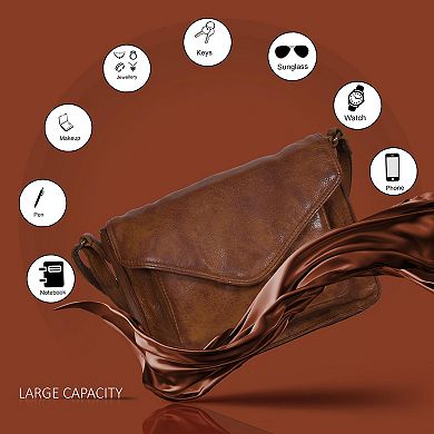 Leather Flap Crossbody Bag Adjustable Strap Snap Closure