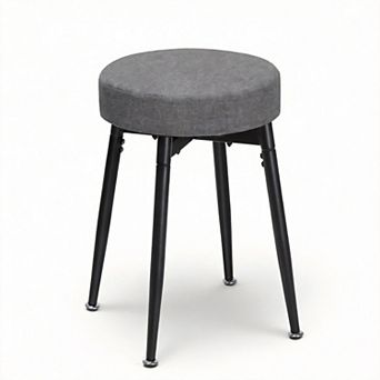 360° Swivel Vanity Stool Round Faux Leather Metal Leg 16"D x 16"W x 18.5"H