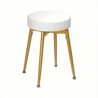 360° Swivel Vanity Stool Round Faux Leather Metal Leg 16"D x 16"W x 18.5"H