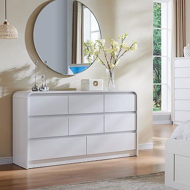 Mid-Century Curved Wood 8-Drawer Dresser