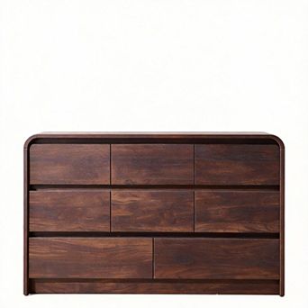 Mid-Century Curved Wood 8-Drawer Dresser