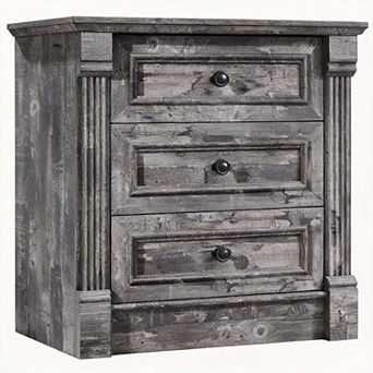 Farmhouse Nightstand Charging Station Roman Column 3-Drawer End Table