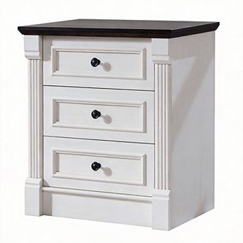 Farmhouse Nightstand Charging Station Roman Column 3-Drawer End Table