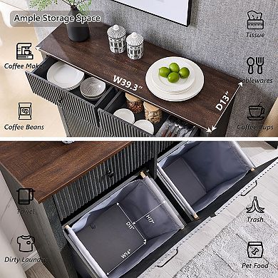 Double Tilt-Out Trash Hamper Cabinet with Drawers