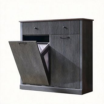 Double Tilt-Out Trash Hamper Cabinet with Drawers
