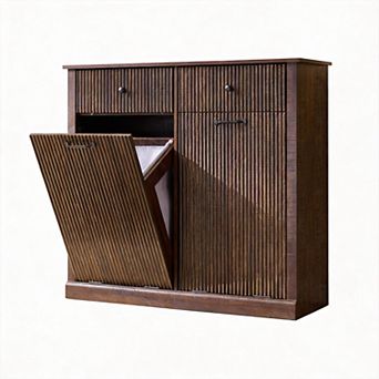 Double Tilt-Out Trash Hamper Cabinet with Drawers