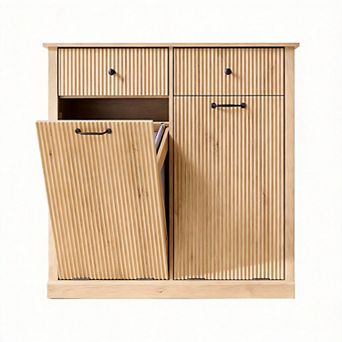 Double Tilt-Out Trash Hamper Cabinet with Drawers