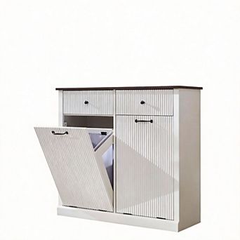 Double Tilt-Out Trash Hamper Cabinet with Drawers