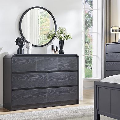 Mid-Century Curved Wood 7-Drawer Dresser