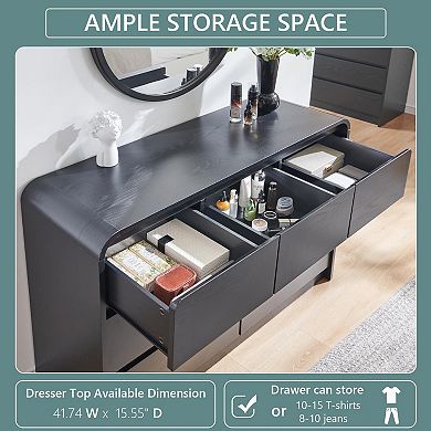 Mid-Century Curved Wood 7-Drawer Dresser