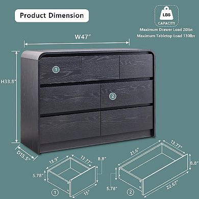 Mid-Century Curved Wood 7-Drawer Dresser