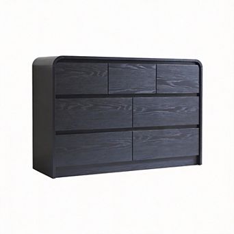 Mid-Century Curved Wood 7-Drawer Dresser