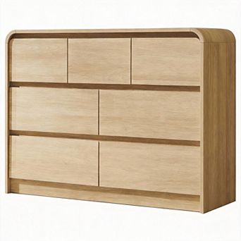 Mid-Century Curved Wood 7-Drawer Dresser