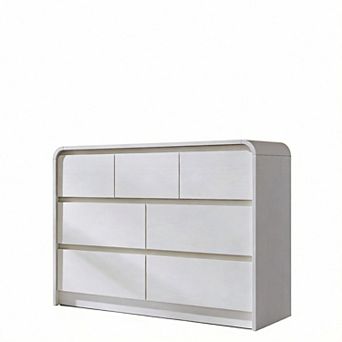 Mid-Century Curved Wood 7-Drawer Dresser