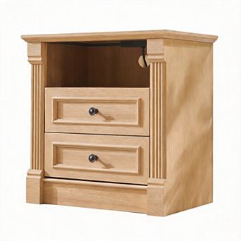 Farmhouse Nightstand Charging Station Roman Column Rustic End Table