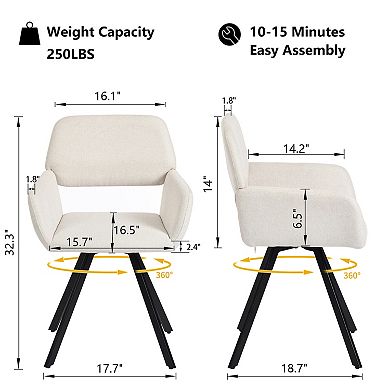 Homy Casa Set of 2 Swivel Dining Chairs for Kitchen or Dining Room with Armrests