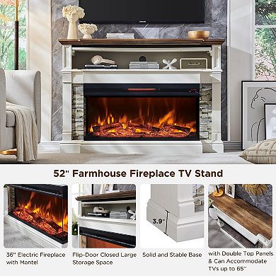300lb Electric Fireplace Mantel 3-Sided Glass TV Stand Entertainment Console